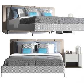 现代双人床3D模型下载